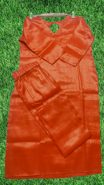 Vivid Orange Semi-silk kurti set